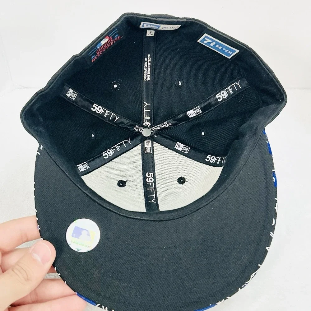 New Era New York Yankees MLB Logo Pattern 59FIFTY Fitted Hat Cap 7 3/8 Black‎